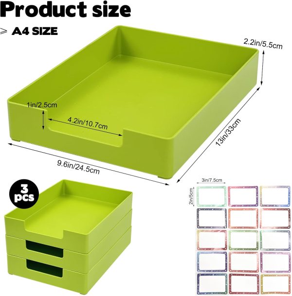 3 Pack Desk Letter Tray, Plastic Stackable File Document Organizer Book Stationery Storage Rack Office Desktop File Paper Holder Anti-Skid Stacking File Support for Office School
