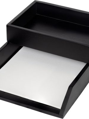 Desk Organizer Letter Tray Set of 2, Acacia Wood Tabletop Desktop for Storage Paper Letter Folders Notebooks Copy Print, Workspace Holder, Keep Stationery Saver (Black)