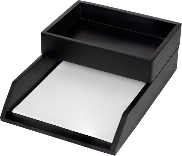 Desk Organizer Letter Tray Set of 2, Acacia Wood Tabletop Desktop for Storage Paper Letter Folders Notebooks Copy Print, Workspace Holder, Keep Stationery Saver (Black)