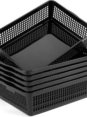 A4 Size Plastic Paper Storage Trays,Desktop File Organizer Baskets,6-Packs (Black)
