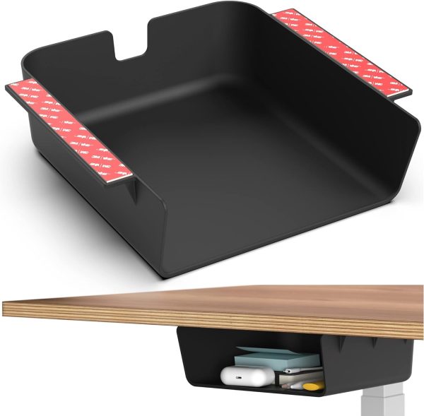 Under Desk Storage Shelf, Drawer Organizer for Office, Workstations, Tables, Sit Stand Desks, Gaming Setups, Mountable Storage Tray, Cable Management, Screw or Stick On with VHB Tape