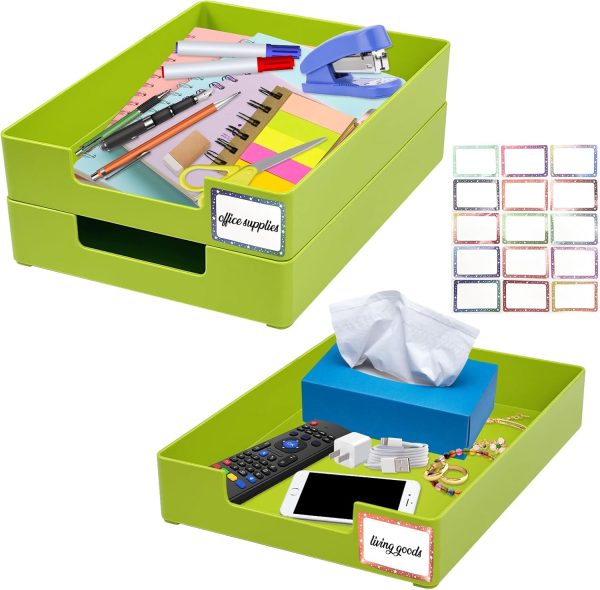 3 Pack Desk Letter Tray, Plastic Stackable File Document Organizer Book Stationery Storage Rack Office Desktop File Paper Holder Anti-Skid Stacking File Support for Office School