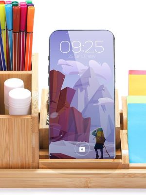 Bamboo Desk Organizer Tray, 7 Pieces Adjustable Office Supplies Pencil Stationery Caddy, Small Desktop Organizer Pen Holder, Desk Organization Storage Boxes and Accessories for  Office