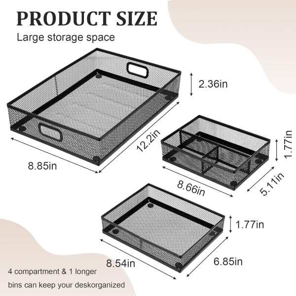 Desk Drawer Organizer, Office Drawer Divider Organizer Tray 3 Pack, Metal Mesh Desktop Organization and Accessories for Stationery Makeup Kitchen Toolroom Office