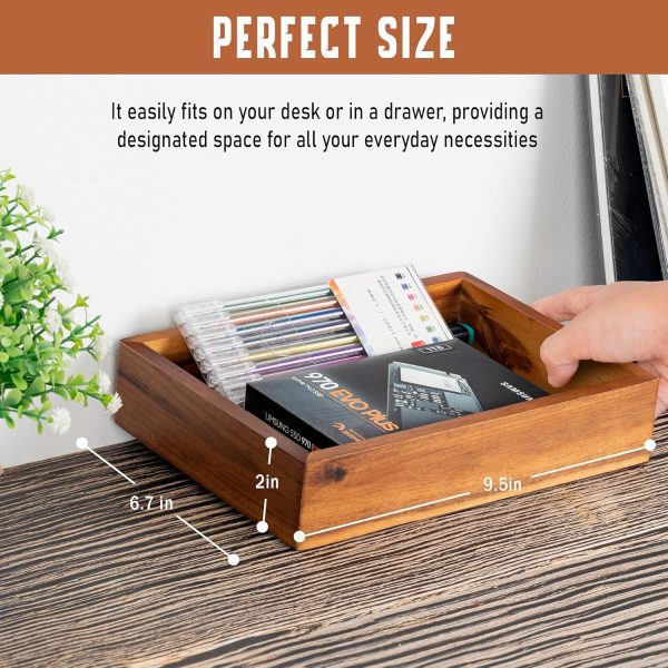 Acacia Wood Desk Organizer Tray - 9.5x6.7x2 Inch Letter & Stationery Holder for Office, Entryway, Desktop - Natural Wood Catchall for Pens, Mail, Keys