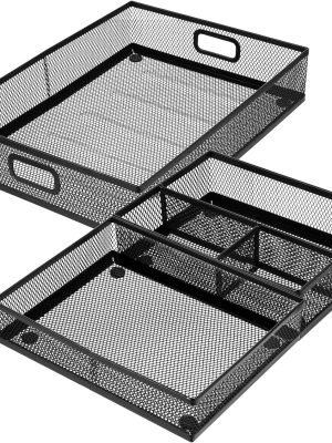Desk Drawer Organizer, Office Drawer Divider Organizer Tray 3 Pack, Metal Mesh Desktop Organization and Accessories for Stationery Makeup Kitchen Toolroom Office