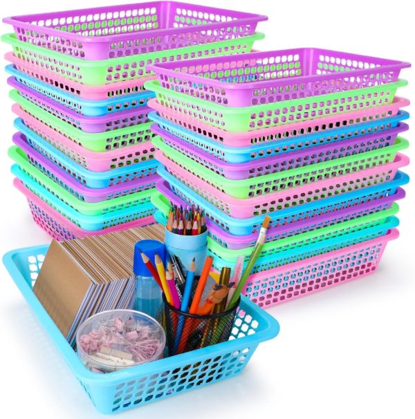 16 Pack Paper Organizer Basket, 13.5 x 10 x 3 Inch Plastic Mesh Bin, Colorful, Multi-Purpose, Ideal for Office, Classroom, , Storage, Organization