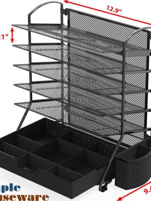 6 Tier Desk Document File Tray Organizer with Supplies Sliding Drawer, Black